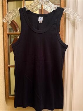 Petit Bateau Black Cotton French Tank Top w/ Stretch-Scoop Neckline XS/S NEW